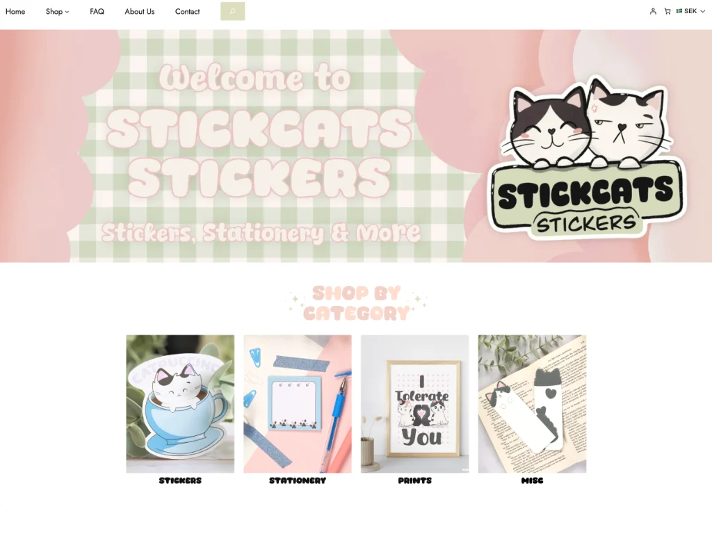 Startsidan för stickcatsstickers.com